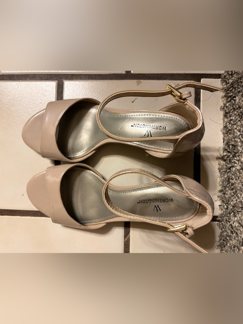 Worthington Beige Open-Toe Ankle Strap Heels